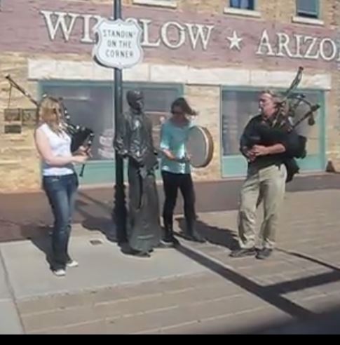 Bagpiping on the corner in Winslow Arizona